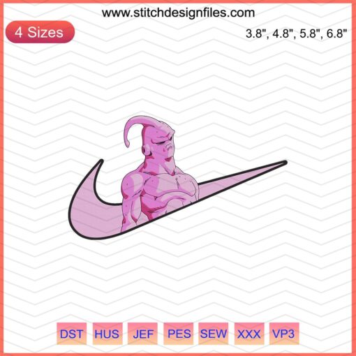 Nike x Majin Buu Dragon Ball Embroidery Design File, Machine Embroidery featuring Scary Majin Buu, Anime Nike Collab Pattern.