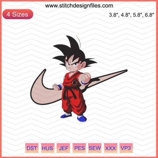 Cute Goku Kids Nike Embroidery Design File, Dragon Ball Nike Machine Embroidery Pattern, Cartoon Nike Stitching Template