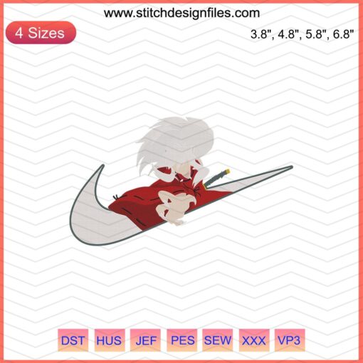 Nike x InuYasha Machine Embroidery Designs File, featuring intricate InuYasha-inspired patterns for Nike apparel customization.