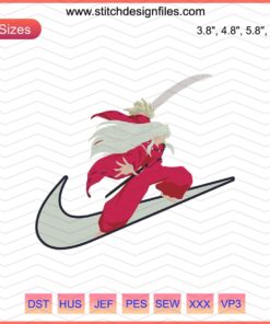 InuYasha-themed machine embroidery design featuring Nike logo, perfect for apparel embellishment; digital download file.