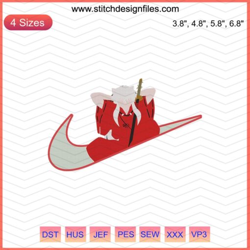 Nike x InuYasha Anime Embroidery Designs File: High-quality machine embroidery with Nike and InuYasha themes, digital download.