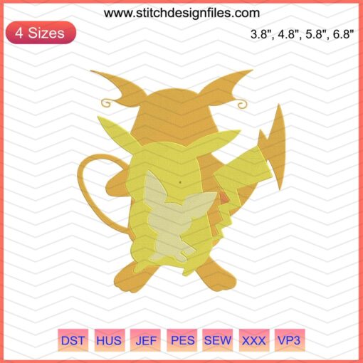 Pichu, Pikachu, Raichu Embroidery Designs File - Pokemon Machine Embroidery Patterns for DIY Crafts and Sewing Projects.