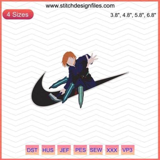 "Nike x Nobara Kugisaki Embroidery Design - Jujutsu Kaisen Nike Machine Pattern File, Trendy Anime Shoe Art Embroidery"