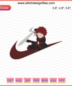 "Vintage-inspired Nike x Ranta embroidery file featuring Hai to Genso no Grimgar motifs. Machine embroidery design download."
