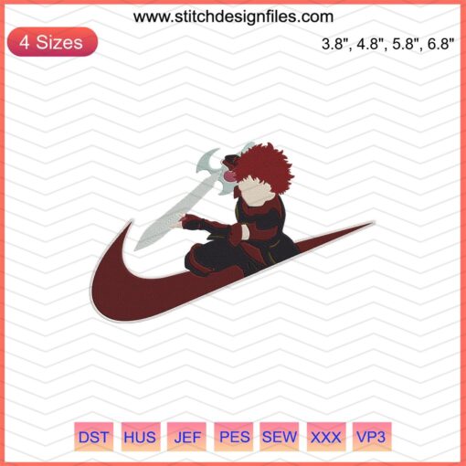"Vintage-inspired Nike x Ranta embroidery file featuring Hai to Genso no Grimgar motifs. Machine embroidery design download."