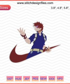 Nike sneakers featuring Todoroki Shoto embroidery design from My Hero Academia, perfect for machine embroidery enthusiasts.
