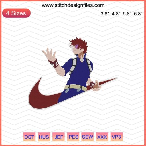 Nike sneakers featuring Todoroki Shoto embroidery design from My Hero Academia, perfect for machine embroidery enthusiasts.