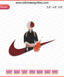 Nike shoes with Todoroki Shoto embroidery design, My Hero Academia character, machine embroidery design file for crafting.