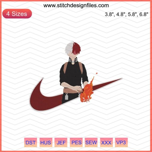 Nike shoes with Todoroki Shoto embroidery design, My Hero Academia character, machine embroidery design file for crafting.