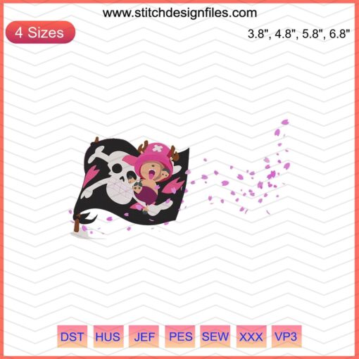 Tony Tony Chopper Flag Embroidery Designs, One Piece & Nike-themed Machine Embroidery Files, Anime Embroidery Patterns