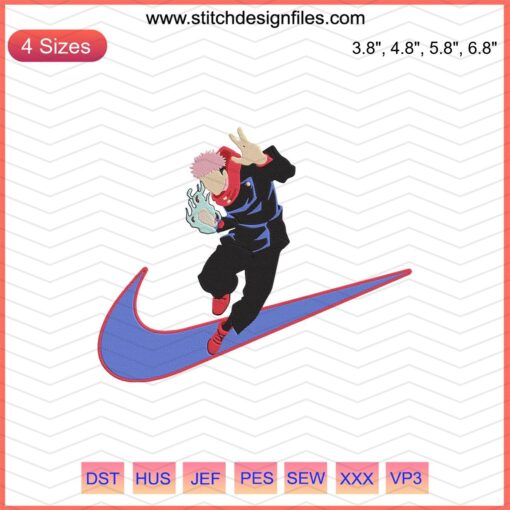 Yuji Itadori Nike Jujutsu Kaisen embroidery design, skill ice theme, machine embroidery file for download.