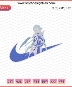Yuuki Asuna embroidery design, Sword Art Online motifs for Nike gear, digital files for machine embroidery enthusiasts.