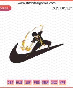 Nike x Zuko Embroidery Design File: Anime Avatar, Machine Embroidery, Nike Anime, Creative Embroidery Patterns