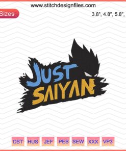 Dragon Ball Machine Embroidery Designs: Just Saiyan File featuring iconic Saiyan character motifs for embroidery projects.
