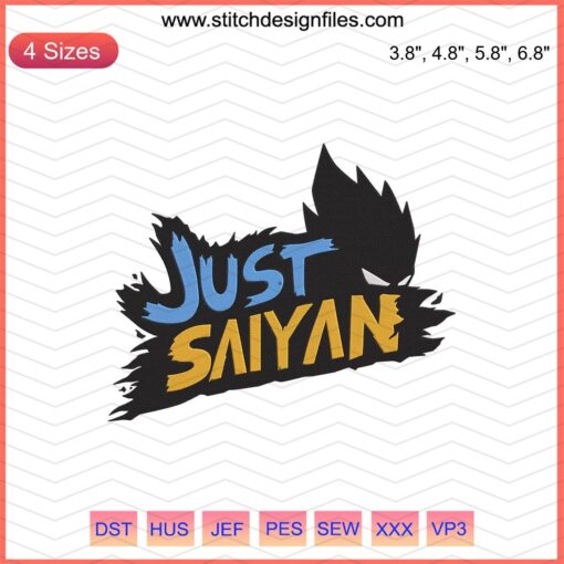 Dragon Ball Machine Embroidery Designs: Just Saiyan File featuring iconic Saiyan character motifs for embroidery projects.
