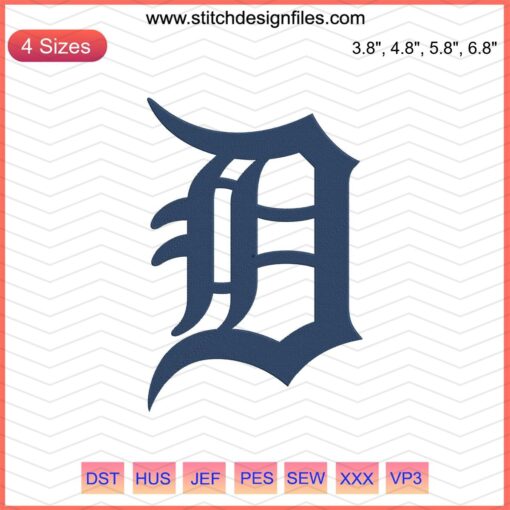 Detroit Tigers Machine Embroidery File: Letter D Logo Design, Perfect for DIY Apparel, Custom Embroidery & Sports Fans.