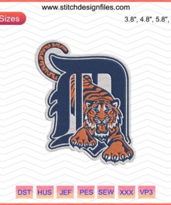Detroit Tigers Embroidery Design File - Bold D with Tiger Logo, Ideal for Machine Embroidery Projects.