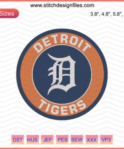 Detroit Tigers Logo Embroidery Designs File showcasing intricate machine embroidery motifs, perfect for fans and crafting projects.