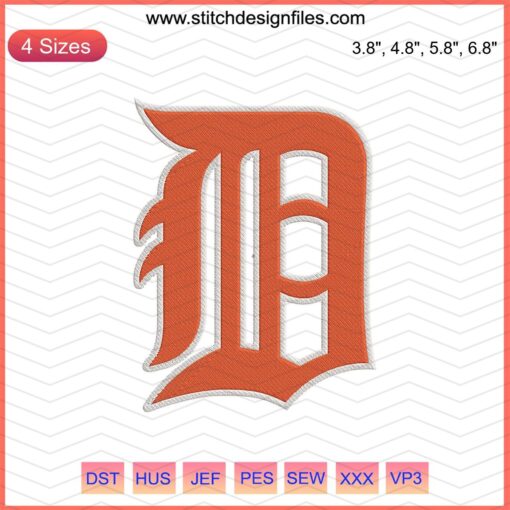 Detroit Tigers D Logo Embroidery File, Machine Embroidery Design, Premium Team Pattern Digital Download, Baseball Club Emblem