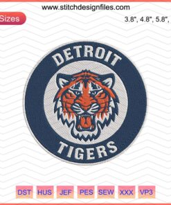 Detroit Tigers embroidery designs file featuring tiger logo, perfect for machine embroidery projects.