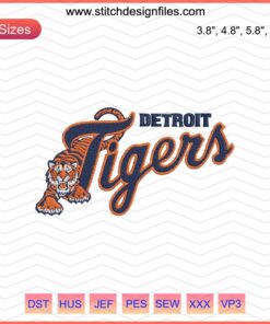 "Detroit Tigers Tiger Letter Embroidery File: Machine Embroidery Designs featuring iconic tiger motif and text."