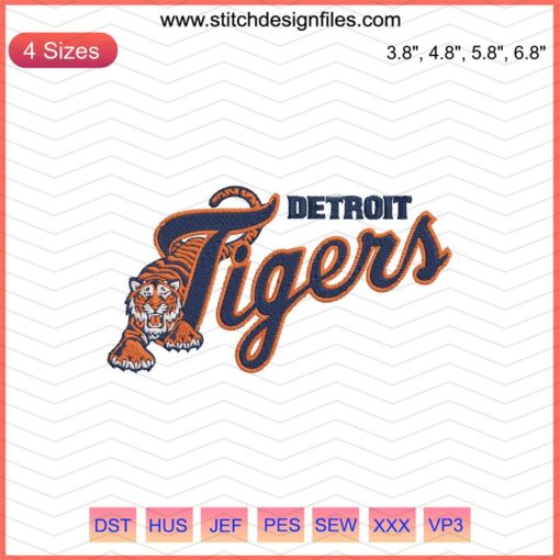 "Detroit Tigers Tiger Letter Embroidery File: Machine Embroidery Designs featuring iconic tiger motif and text."