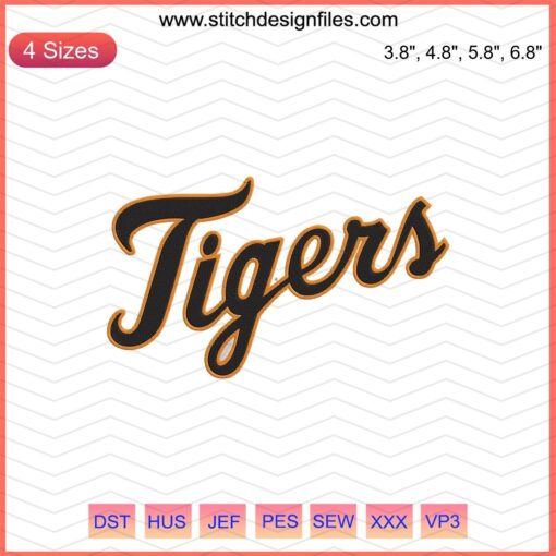 "Tiger Letter Logo Embroidery Design, Detroit Tigers Machine Embroidery File, MLB Team Logo Pattern, Instant Download"