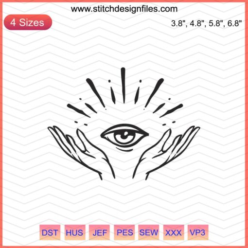 Colorful hand and eye embroidery design file, featuring mystery machine patterns, perfect for unique textile projects.