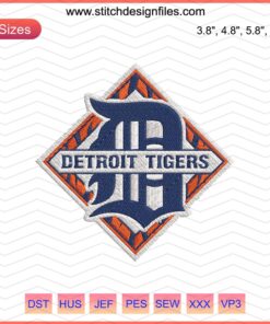 Detroit Tigers Logo Square Embroidery Design File, MLB Machine Embroidery Pattern, Detroit Tigers Embroidery Art.