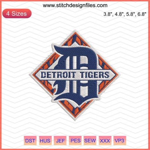 Detroit Tigers Logo Square Embroidery Design File, MLB Machine Embroidery Pattern, Detroit Tigers Embroidery Art.