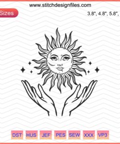 "Hands And Sun Embroidery Designs File, Mystery Machine Themes, Intricate Artistic Patterns, Detailed Stitching Templates Download"
