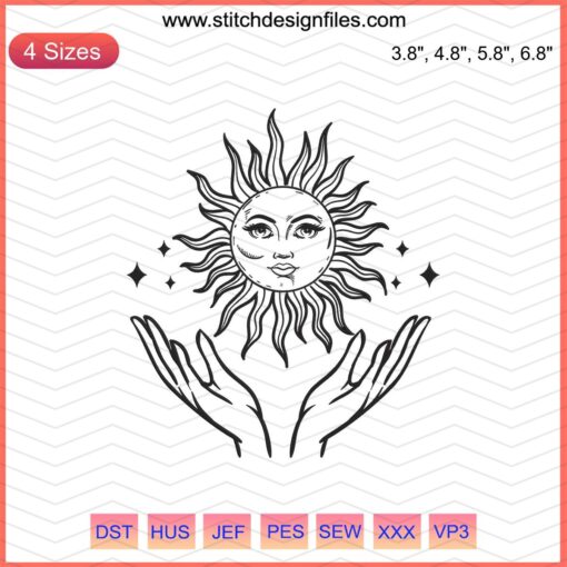 "Hands And Sun Embroidery Designs File, Mystery Machine Themes, Intricate Artistic Patterns, Detailed Stitching Templates Download"
