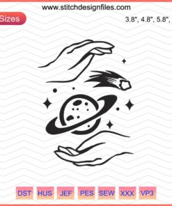 Hands And Planets Embroidery Designs File, Boho Mystery Machine Embroidery Patterns, Cosmic DIY Craft Digital Download