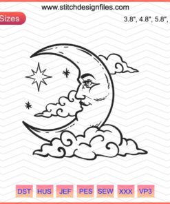 Moon and Clouds Embroidery Designs File, Mystery Machine Pattern, Celestial Motifs EMB Format, Creative Sewing Project