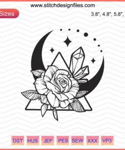 Moon Crystals & Flower Embroidery Designs, Mystical Machine Embroidery Patterns, Unique Stitches, Downloadable File.