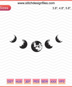 Moon Phases Embroidery Design File: Unique Mystery Machine Embroidery, celestial patterns for creative crafting projects.