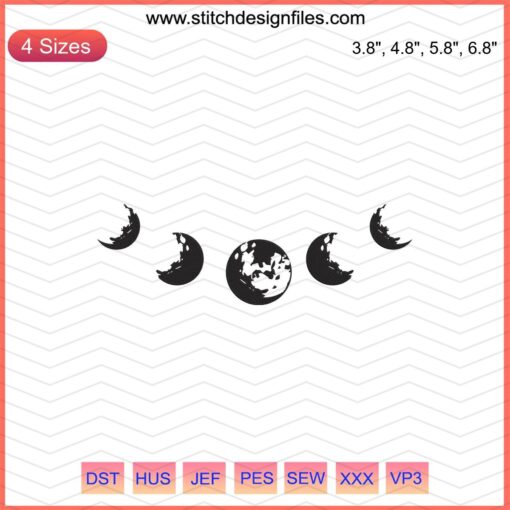 Moon Phases Embroidery Design File: Unique Mystery Machine Embroidery, celestial patterns for creative crafting projects.