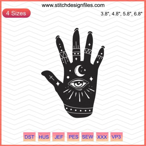 Palm Reading Embroidery Designs, Psychic Machine Patterns, Unique Digital Embroidery Files for Mystical Craft Projects