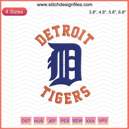 Detroit Tigers Logo D Square Embroidery Design File, machine embroidery, vector art, sports team emblem, downloadable design