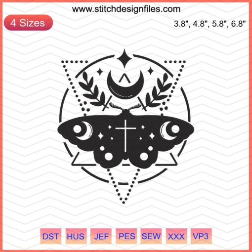 Moth & Moon Embroidery Designs File: Unique Mystery Machine-Themed Embroidery Patterns, Digital Download.