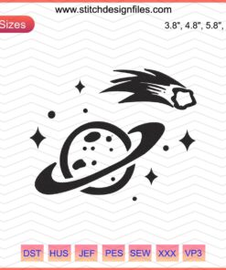 Galaxy-themed embroidery files featuring multiple planets; perfect for embroidering celestial mystery machine designs.