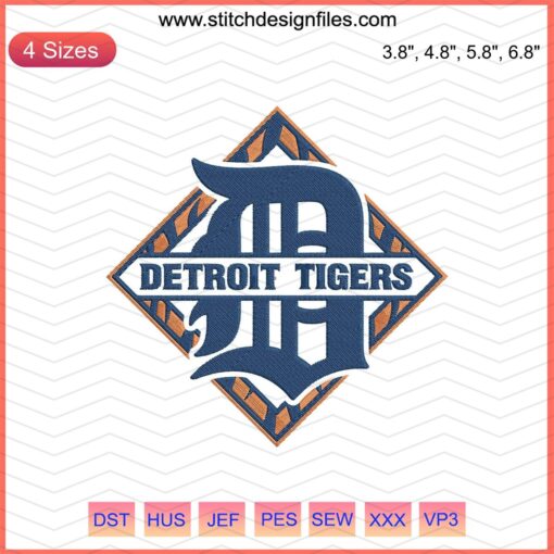 Detroit Tigers Logo D Square Embroidery Design File, Machine Embroidery Pattern, MLB Team, Sports Embroidery Design