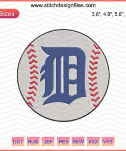 Detroit Tigers Machine Embroidery Design: Baseball Logo D Square, perfect for baseball-themed stitching projects.