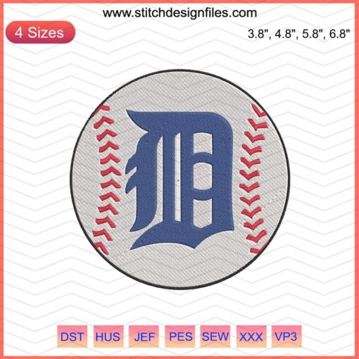 Detroit Tigers Machine Embroidery Design: Baseball Logo D Square, perfect for baseball-themed stitching projects.