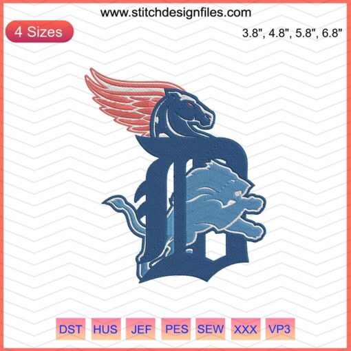 Horse and Lion Detroit Tigers Embroidery Designs, Machine Embroidery Files, Team Logo Patterns