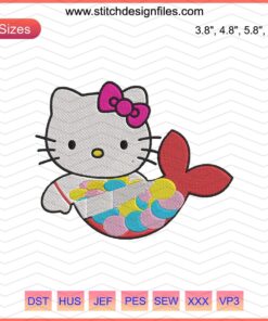 Kitty Mermaid Embroidery File: Cute Hello Kitty Design, Machine Embroidery, Nautical Theme, Instant Downloadable Digital Art