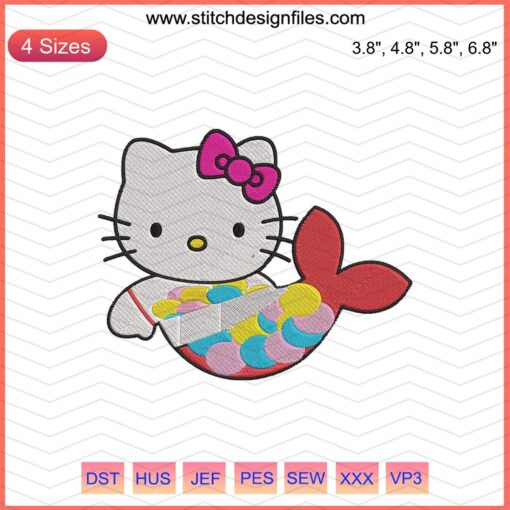 Kitty Mermaid Embroidery File: Cute Hello Kitty Design, Machine Embroidery, Nautical Theme, Instant Downloadable Digital Art