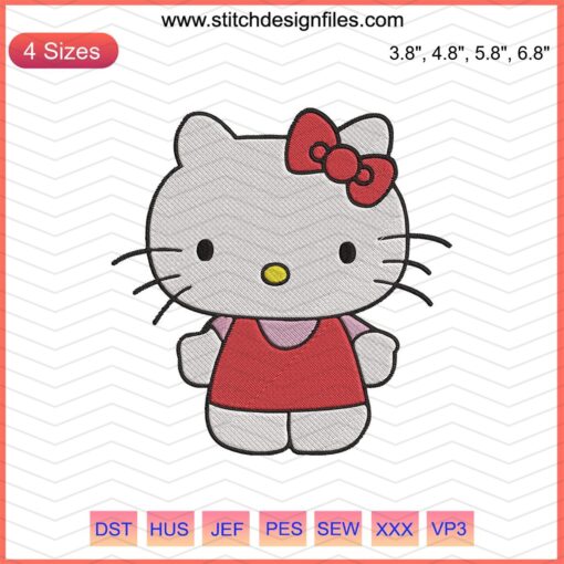 Hello Kitty Red Embroidery Designs File: Cute Hello Kitty machine embroidery in vibrant red, perfect for crafts and sewing projects.