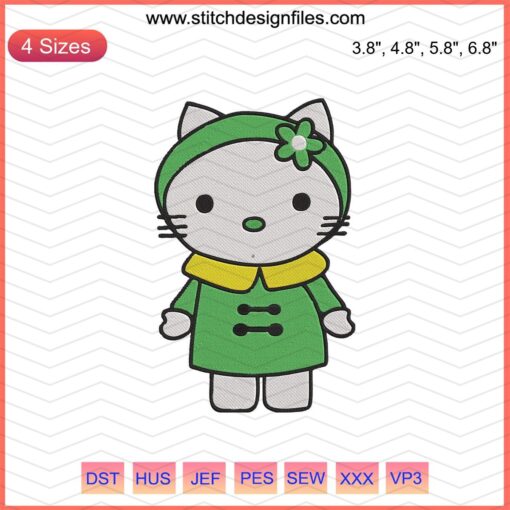 Hello Kitty embroidery design, colorful young kitty pattern, digital embroidery file for machines, cute cartoon stitching.