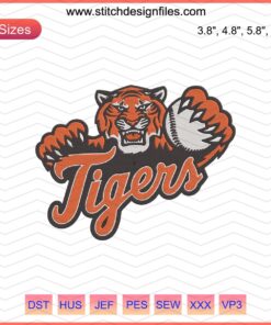 Detroit Tigers embroidery design featuring iconic team logo; perfect for machine embroidery projects, sports-themed crafts.